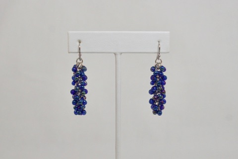 Cobalt Shaggy Earrings in Silver Enameled Copper